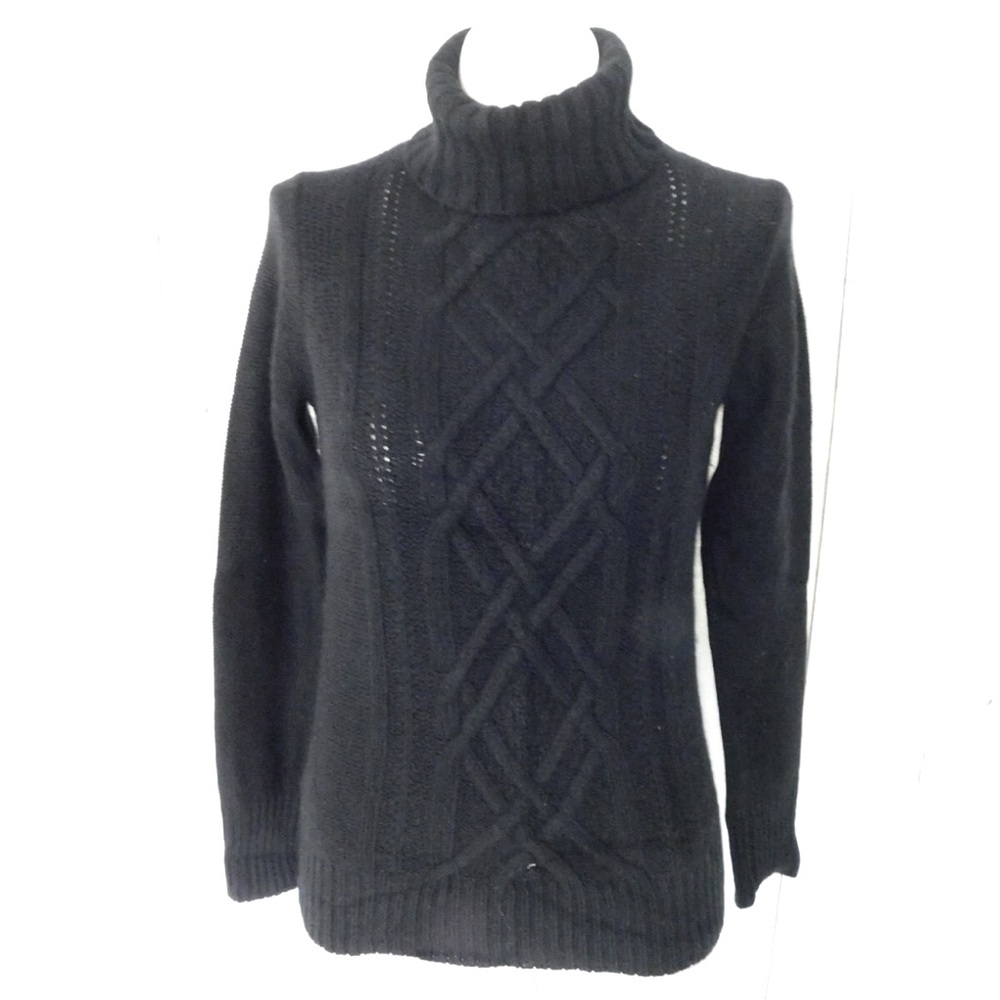 J.Crew Black Cable Knit Wool Rabbit Hair Turtleneck Pullover Sweater - Sz Small